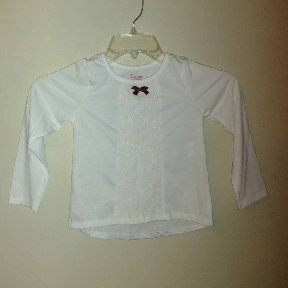 Nannette Girls Long Sleeve White Shirt, Size 6